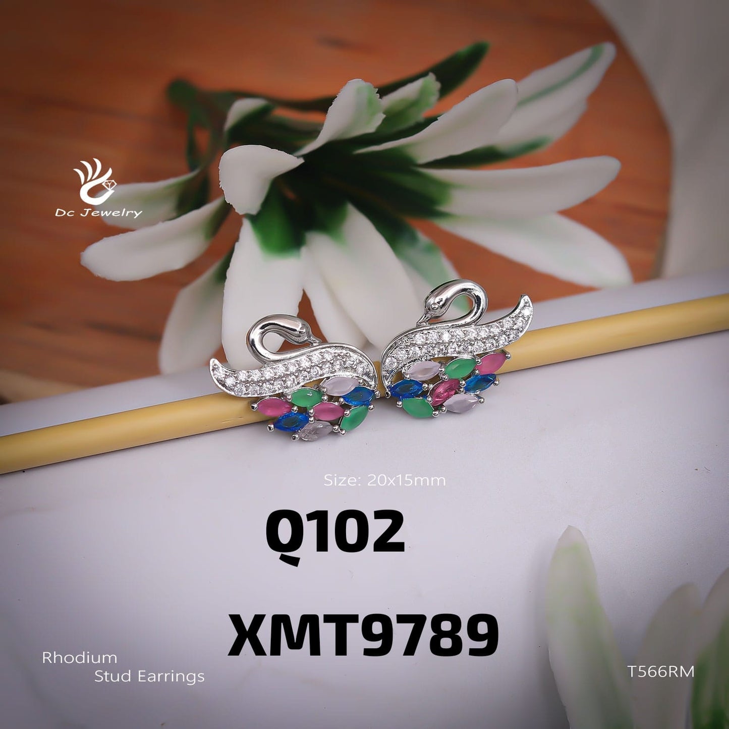 AD RODIUM swan theme multi earrings STUD Tops