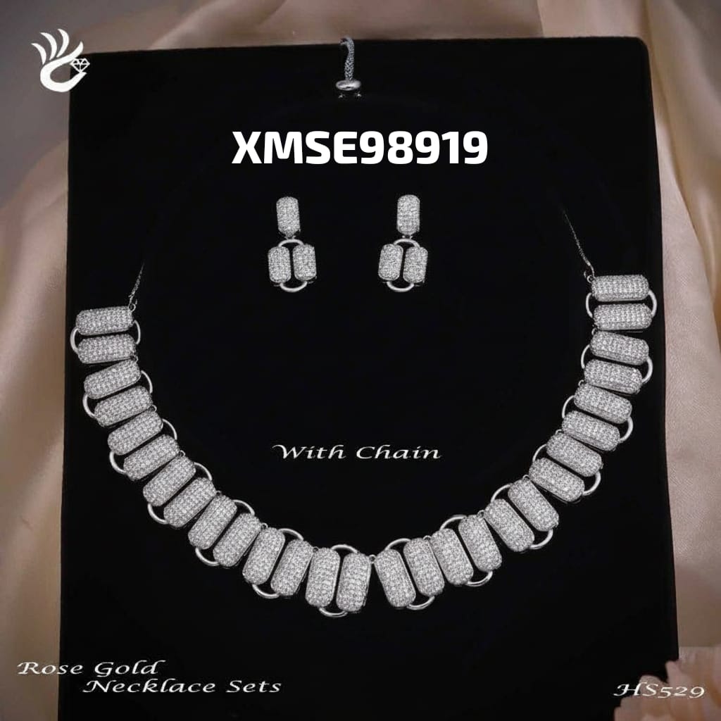 AD RODIUM NECKLACE WITH EARRINGS HS529R