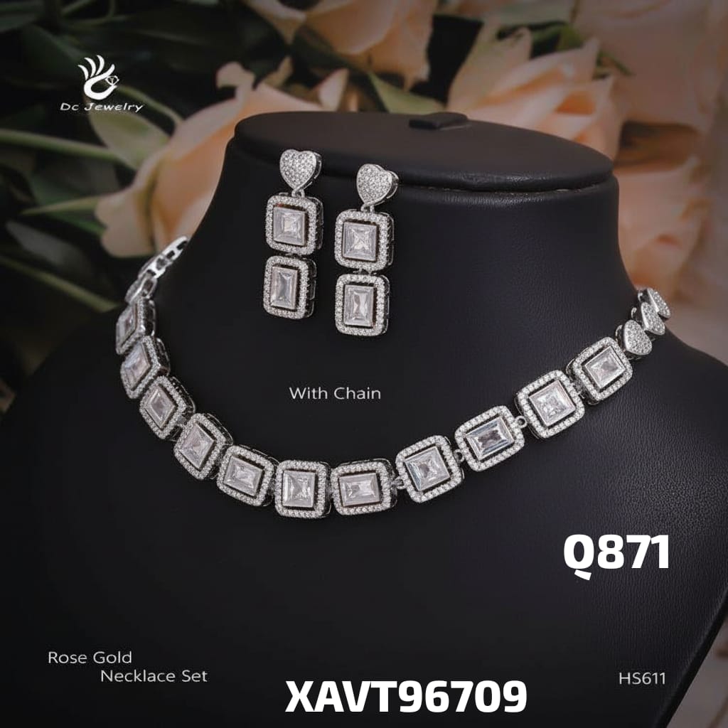 AD RODIUM NECKLACE WITH EARRINGS HS611R