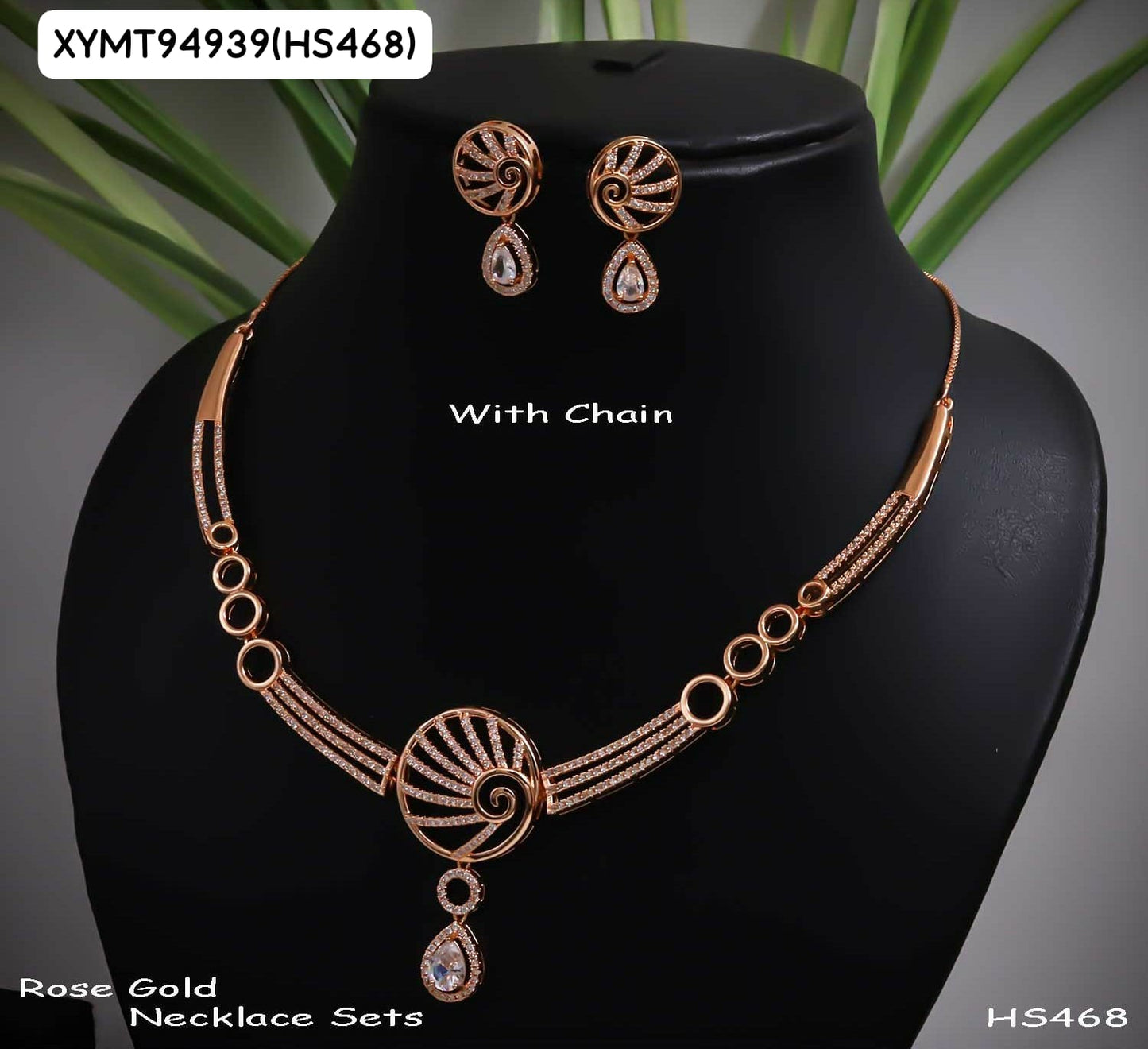 AD ROSE GOLD NECKLACE WITH EARRINGS HS4689