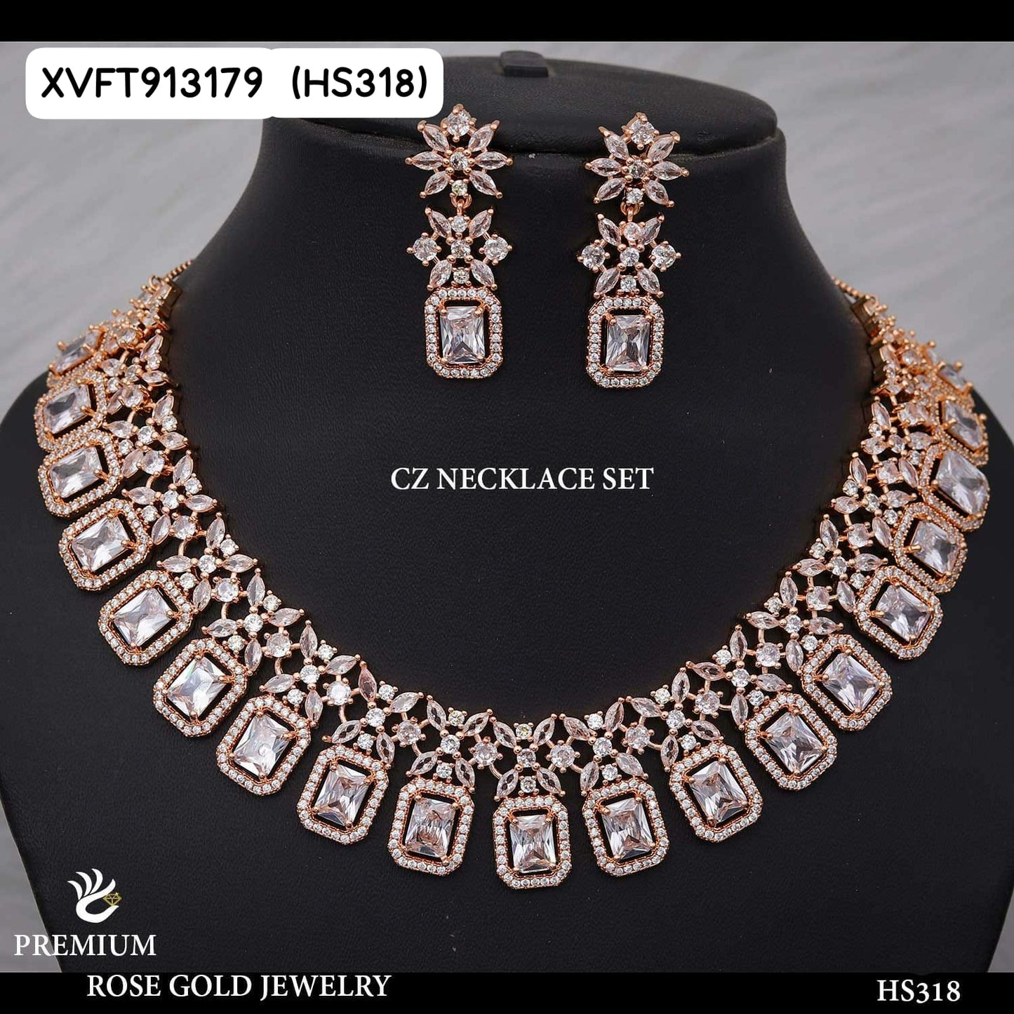 AD ROSE GOLD NECKLACE WITH EARRINGS HS318