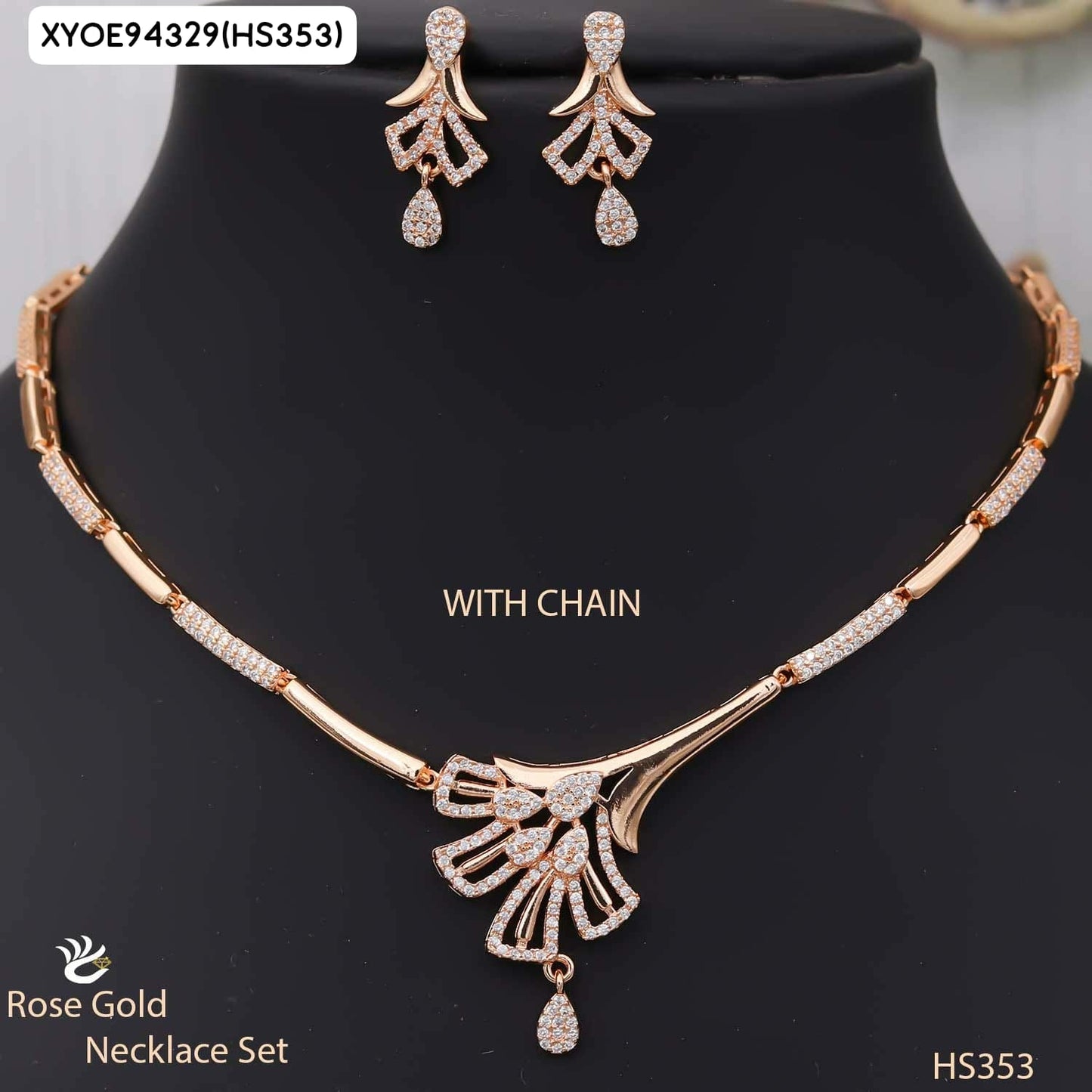AD ROSE GOLD NECKLACE WITH EARRINGS HS353