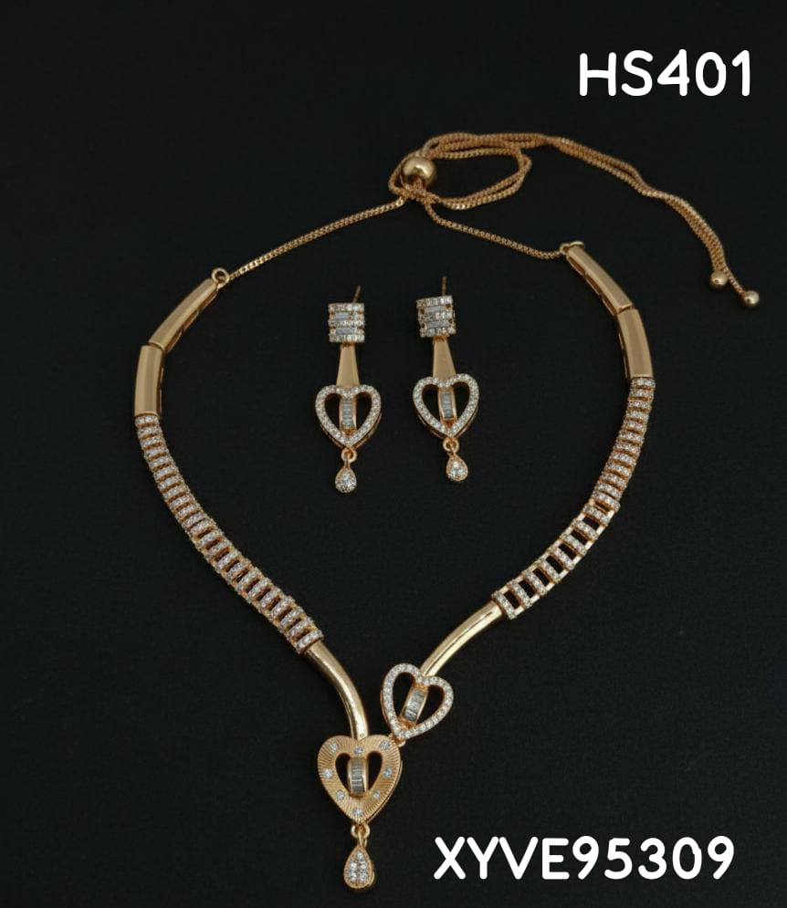 AD ROSE GOLD NECKLACE WITH EARRINGS HS401