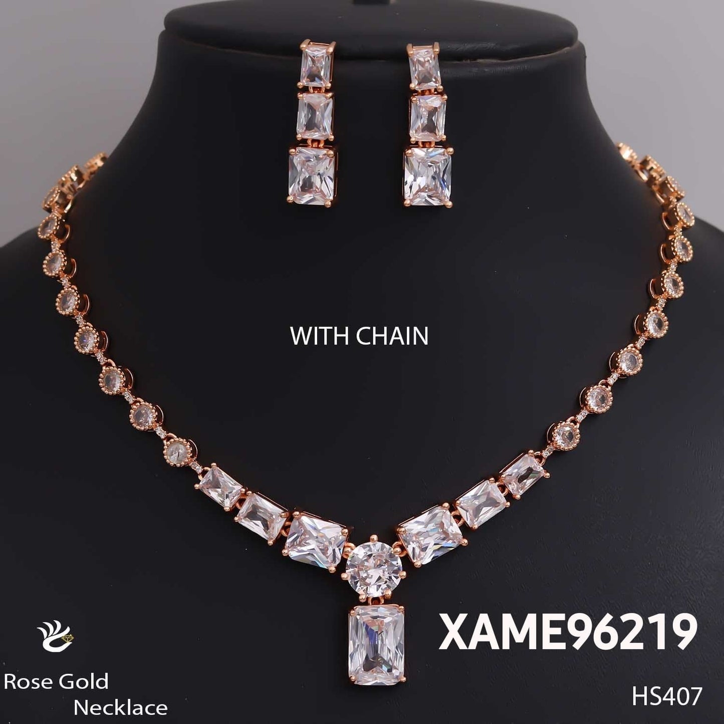 AD ROSE GOLD NECKLACE WITH EARRINGS HS407