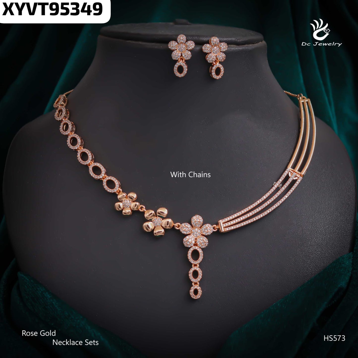 AD ROSE GOLD NECKLACE WITH EARRINGS HS573