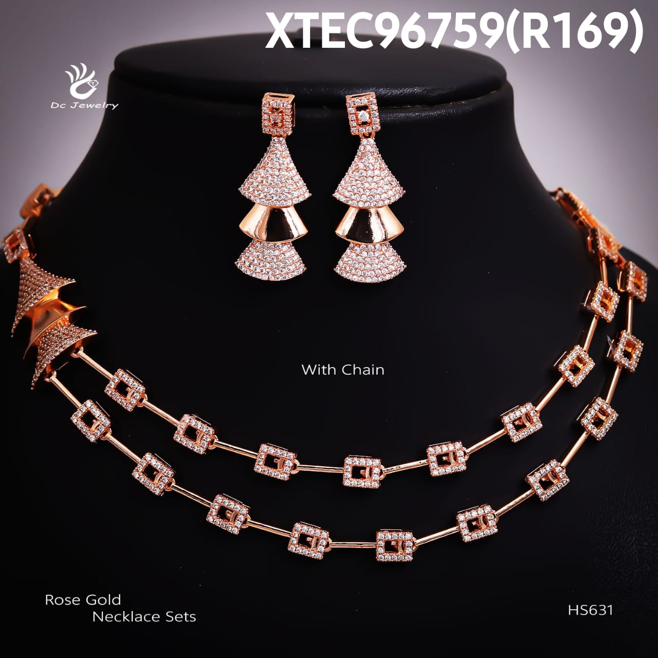 AD ROSE GOLD NECKLACE WITH EARRINGS HS631