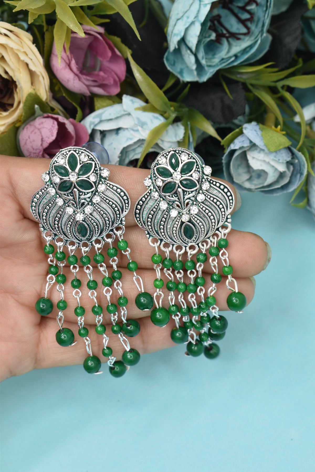 Earrings Jhumaki,Jumakas big,jhumkiyaan for women,Stylish partywear multicolored German silver earrings,big partywear bollywood style Earrings
