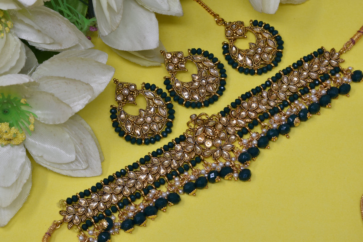 Antique design Minakari work Gold plated choker set neckpiece
