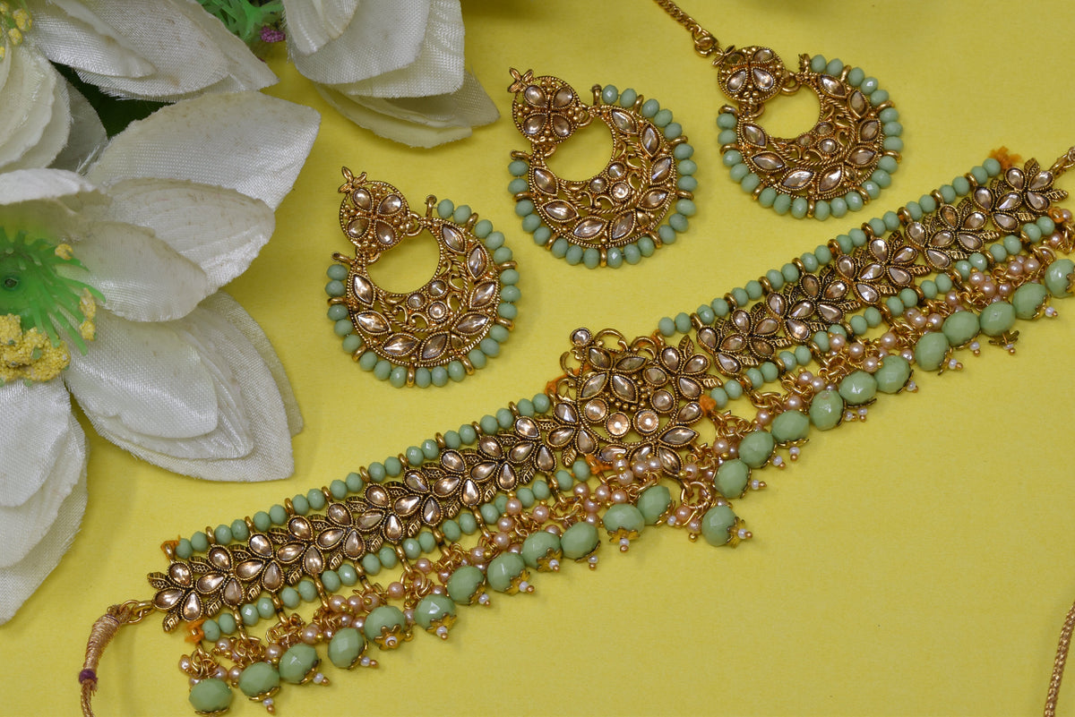 Antique design Minakari work Gold plated choker set neckpiece