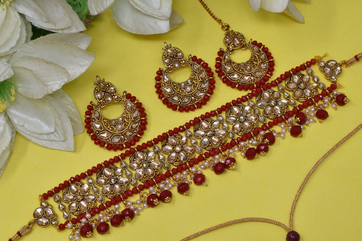 Antique design Minakari work Gold plated choker set neckpiece