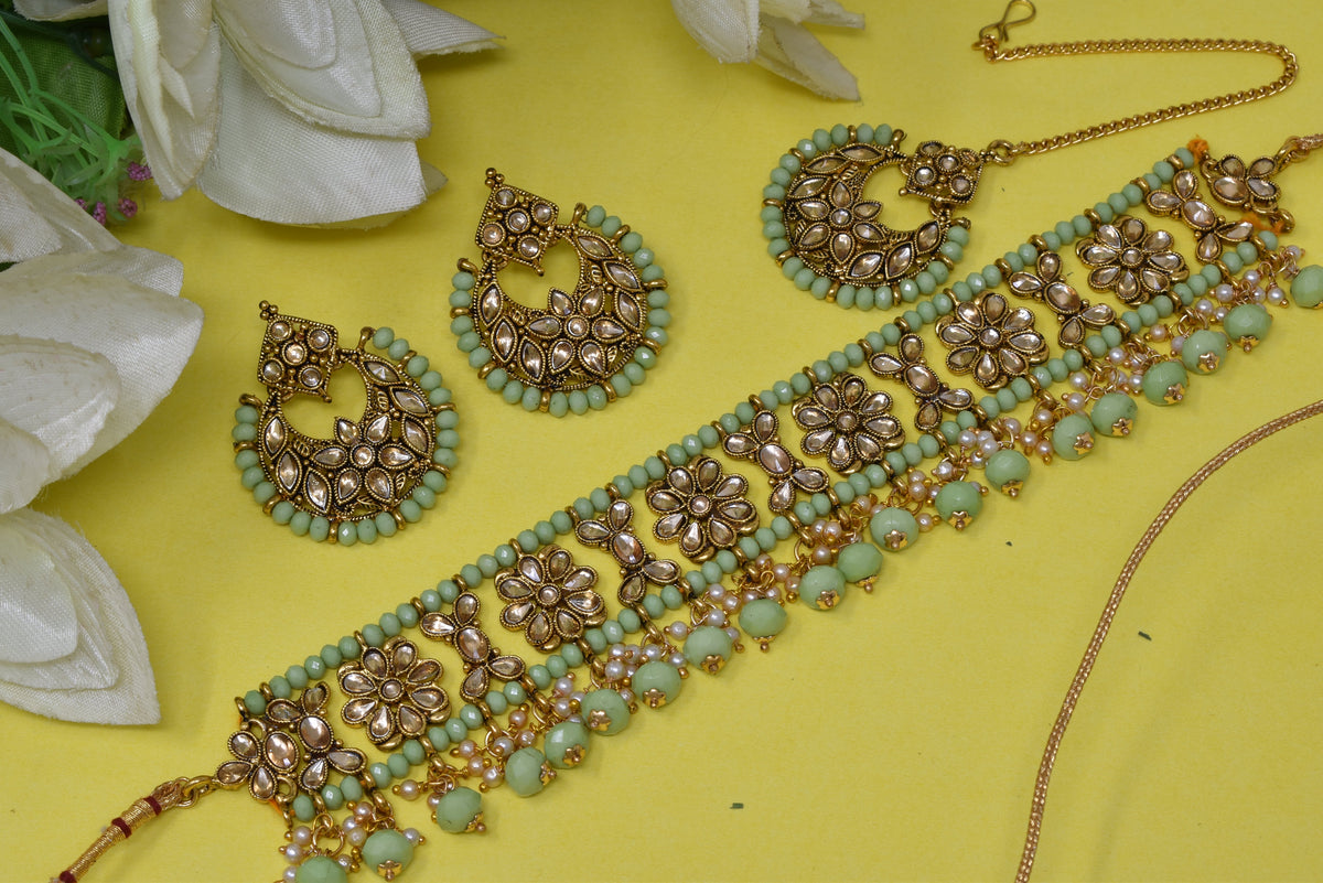 Antique design Minakari work Gold plated choker set neckpiece