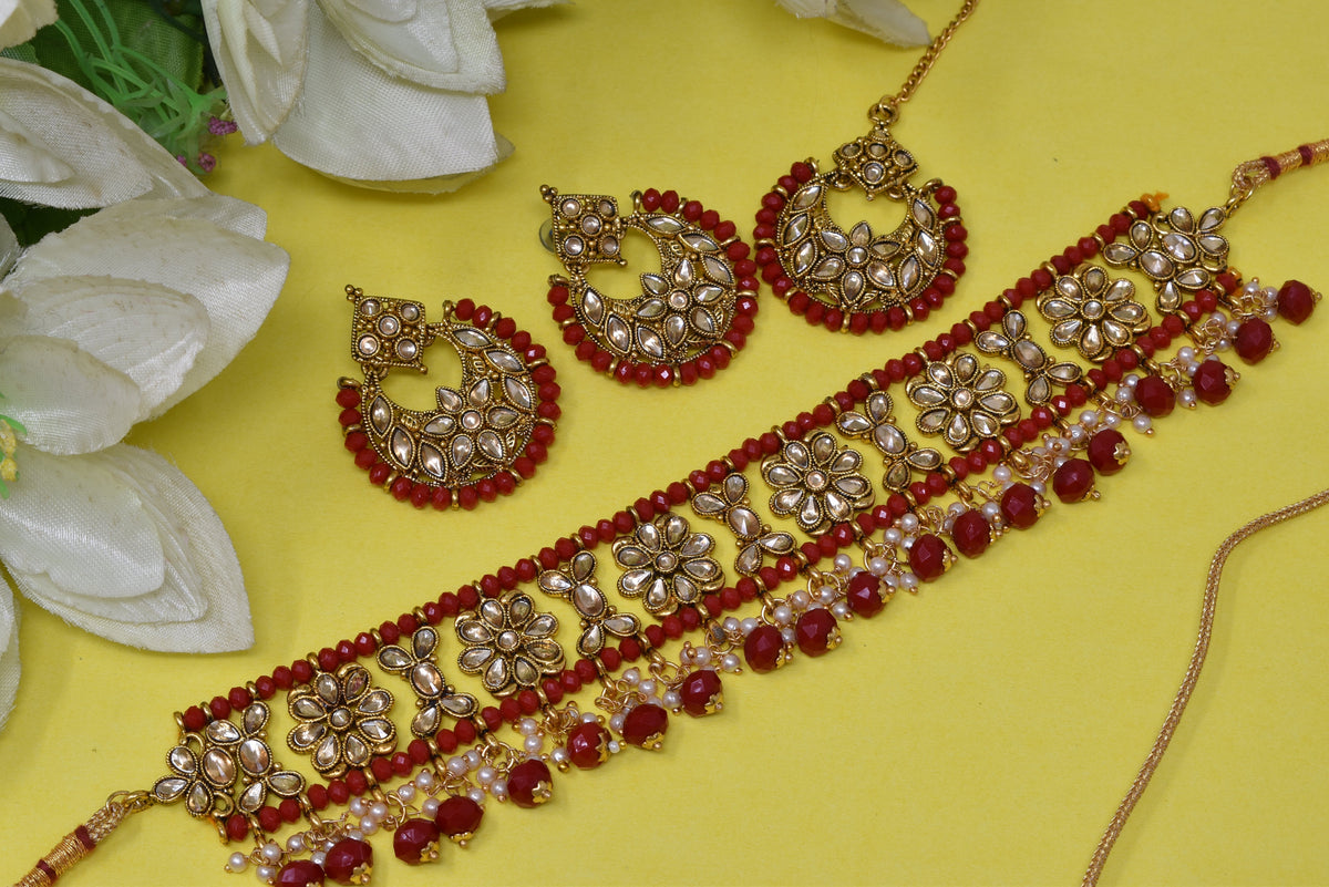 Antique design Minakari work Gold plated choker set neckpiece