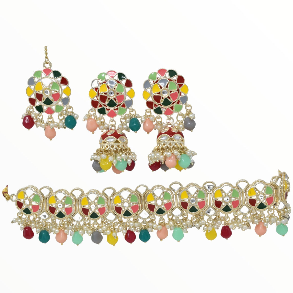 Antique design Minakari work Gold plated choker set neckpiece