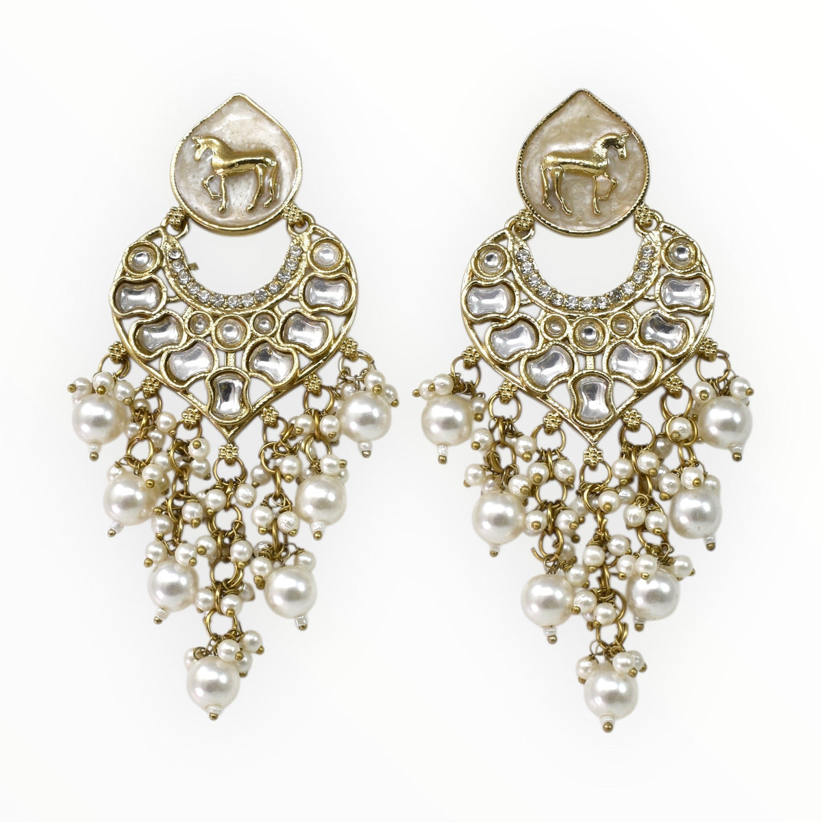 Gold Plated Traditional Kundan Drop Earrings for Women, Statement Chandbali Style Earrings with Stone Work and Beaded Dangling Drops, Festive Wedding Party Long Dangler Earrings-03