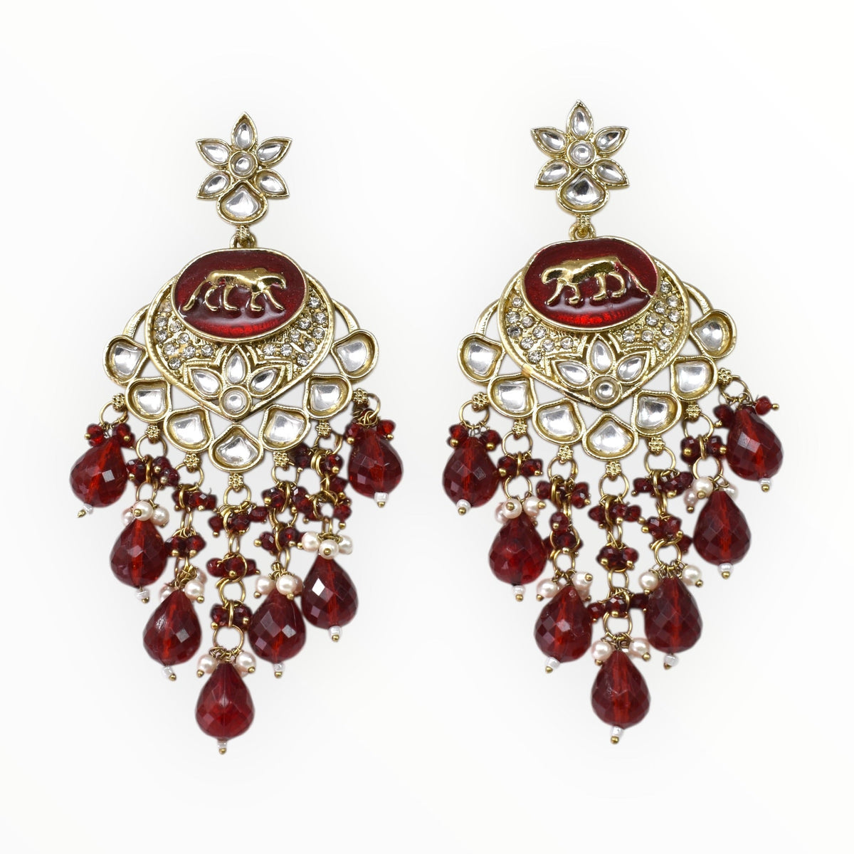 Gold Plated Traditional Kundan Drop Earrings for Women, Statement Chandbali Style Earrings with Stone Work and Beaded Dangling Drops, Festive Wedding Party Long Dangler Earrings-10