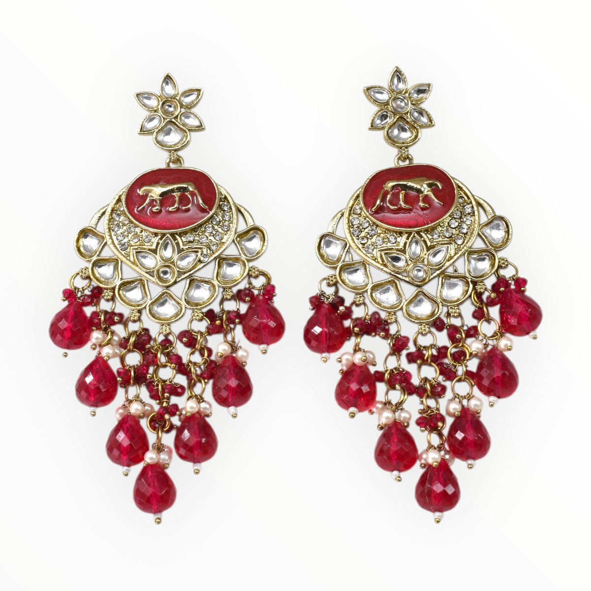 Gold Plated Traditional Kundan Drop Earrings for Women, Statement Chandbali Style Earrings with Stone Work and Beaded Dangling Drops, Festive Wedding Party Long Dangler Earrings-11