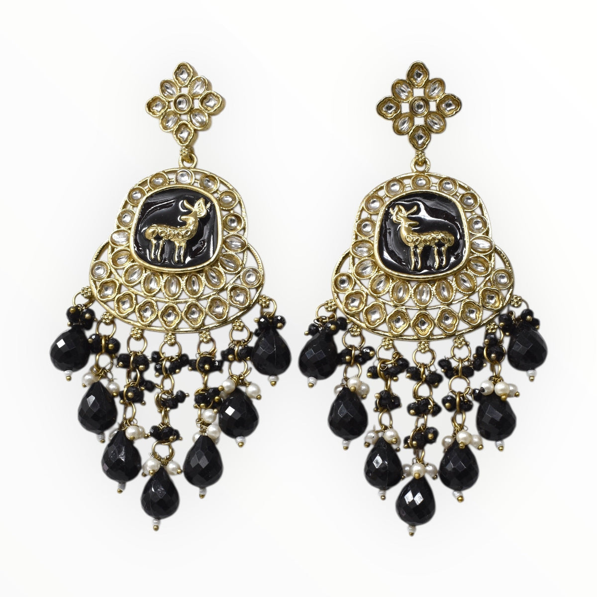 Gold Plated Traditional Kundan Drop Earrings for Women, Statement Chandbali Style Earrings with Stone Work and Beaded Dangling Drops, Festive Wedding Party Long Dangler Earrings-14