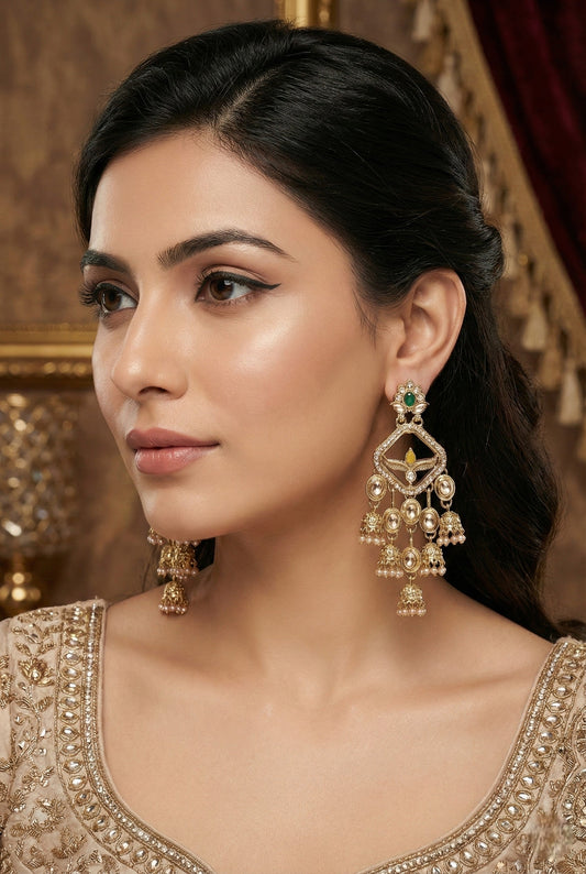 Gold Plated, Premium Multi Stylish Chandbali Jhumka Earrings for Women, Traditional Bridal Ethnic Dangling Earring with Kundan & Heavy Long Earring, Wedding Festive Party Statement Luxury Jewellery-12