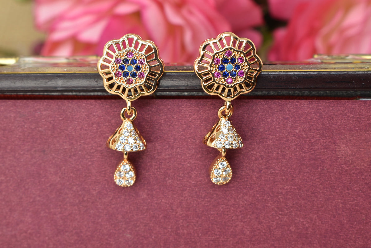 Rose gold plated earrings,bali earrings,stud,huggis,Jhumaka,jhumki big earrings,long earrings,earrings for girls,partywear earrings,bollywood earrings,wedding earrings,heavy designer earrings,