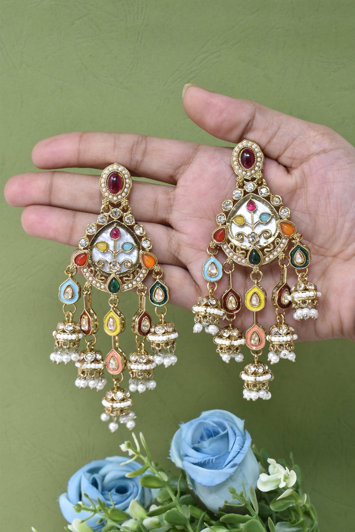 Partywear-earrings,chandeliar,partywear,Kashmiri earring-EAR-HDB-E493-MLT