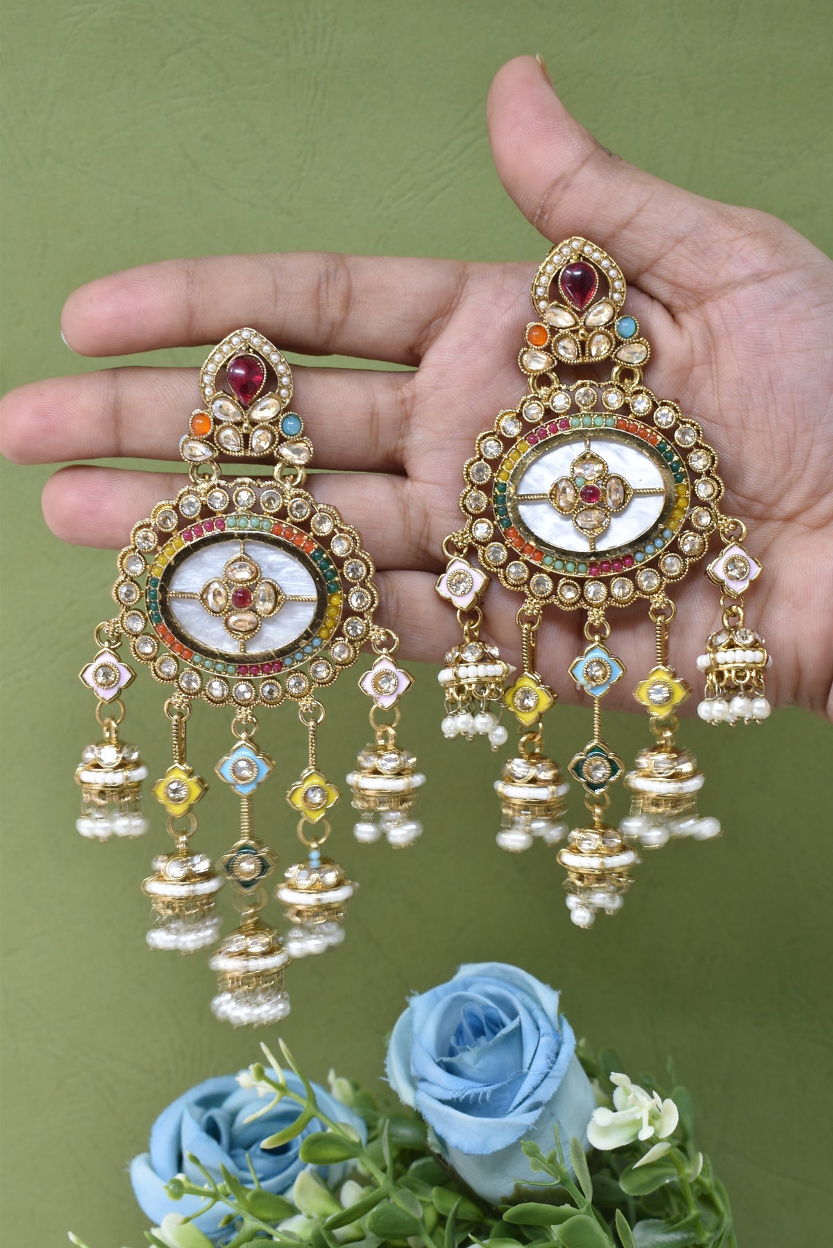 Partywear-earrings,chandeliar,partywear,Kashmiri earring-EAR-HDB-E494-MLT