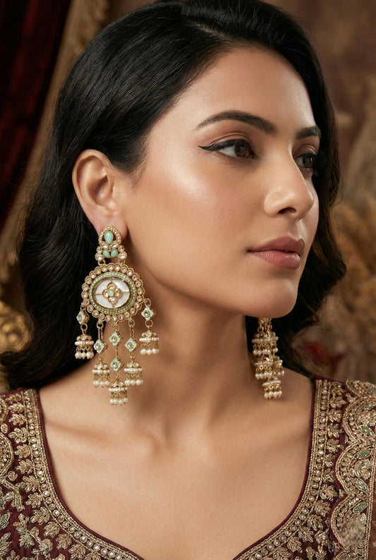 Partywear-earrings,chandeliar,partywear,Kashmiri earring-EAR-HDB-E494-TRQS