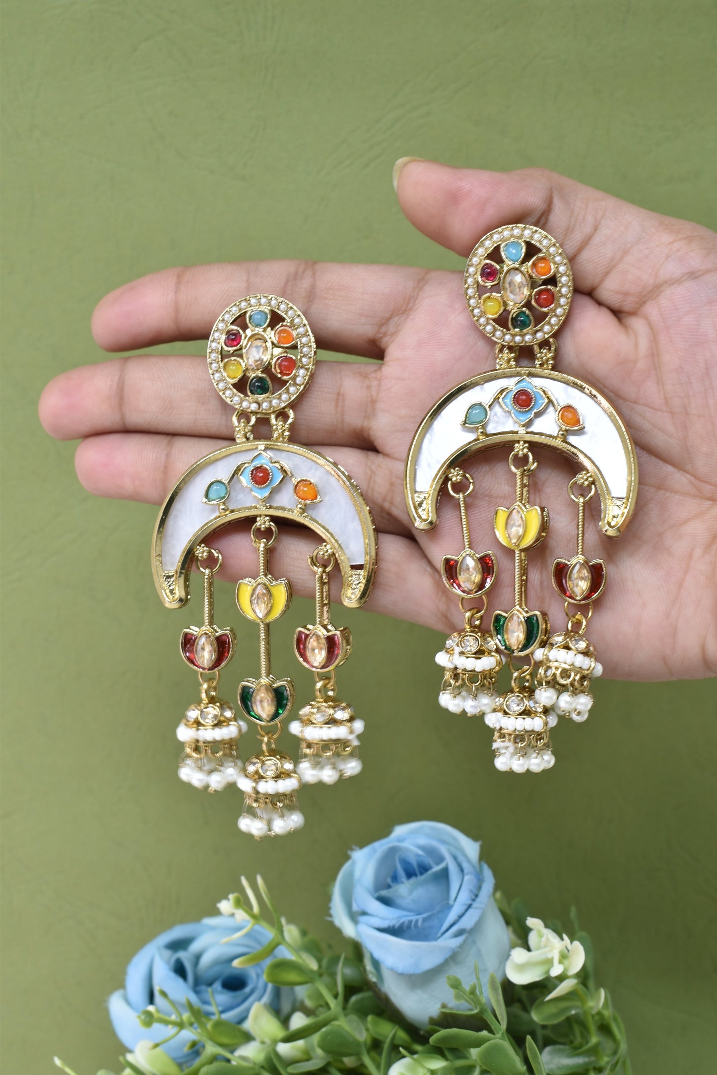 Partywear-earrings,chandeliar,partywear,Kashmiri earring-EAR-HDB-E496-MLT