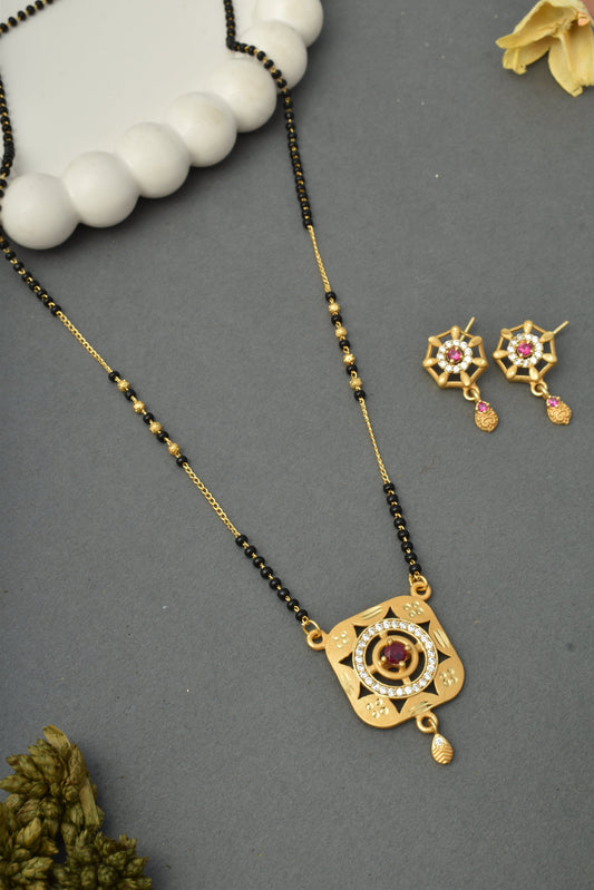 Gold-Toned Stone Studded Mangalsutra with Matching Earrings Combo Set