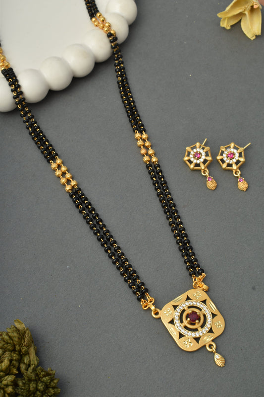 Gold-Toned Stone Studded Mangalsutra with Matching Earrings Combo Set