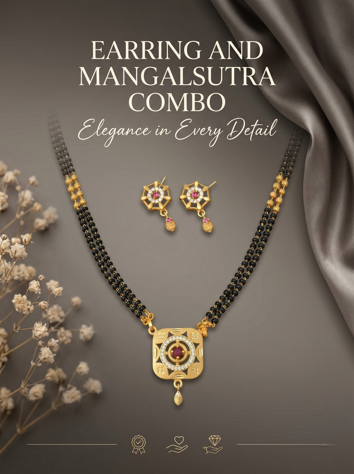 Gold-Toned Stone Studded Mangalsutra with Matching Earrings Combo Set