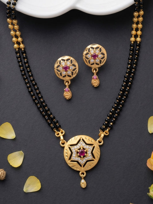 Gold-Toned Stone Studded Mangalsutra with Matching Earrings Combo Set