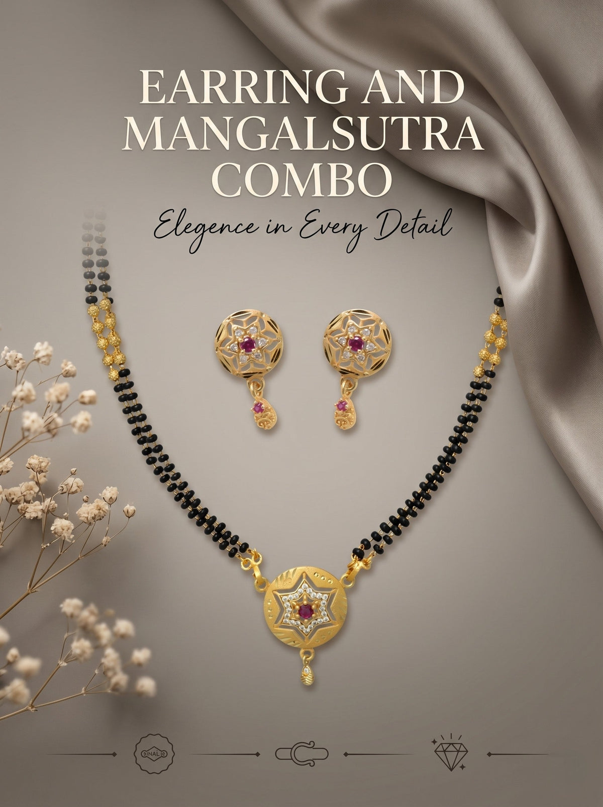 Gold-Toned Stone Studded Mangalsutra with Matching Earrings Combo Set