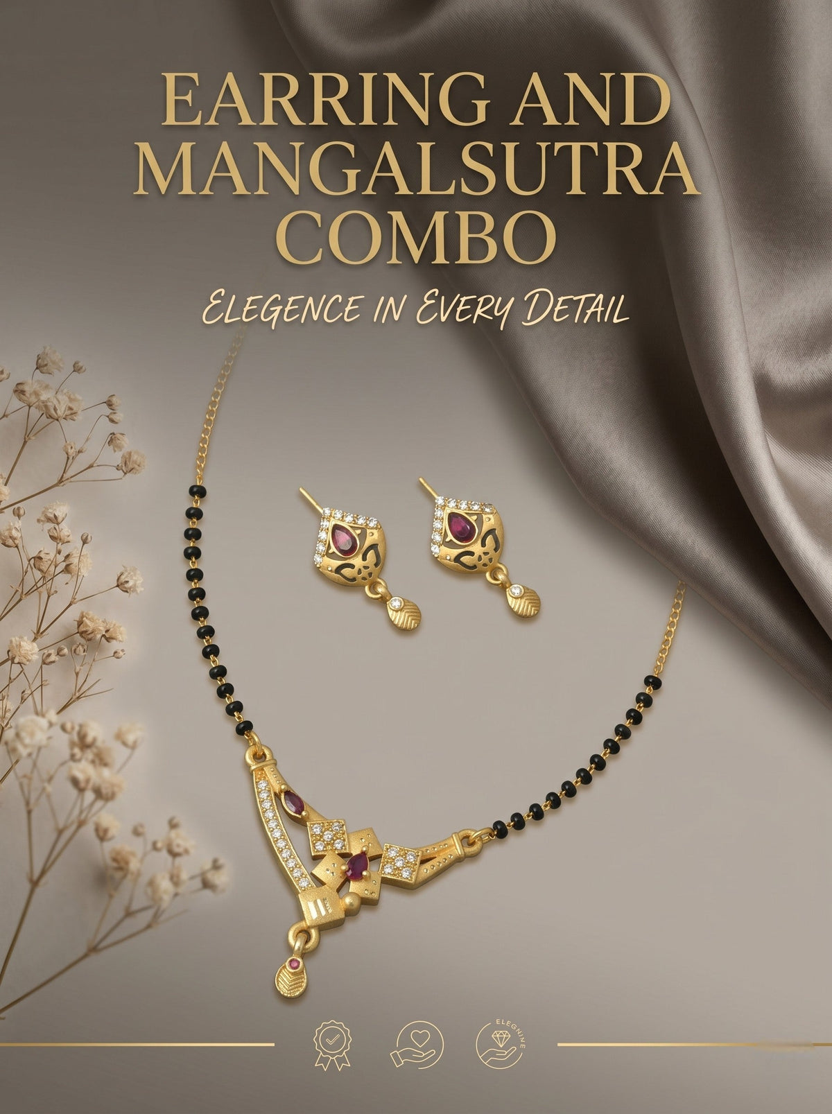Gold-Toned Stone Studded Mangalsutra with Matching Earrings Combo Set