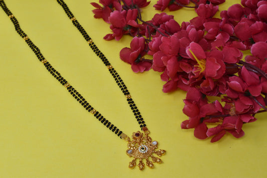 Golden and black beads chain with pendal