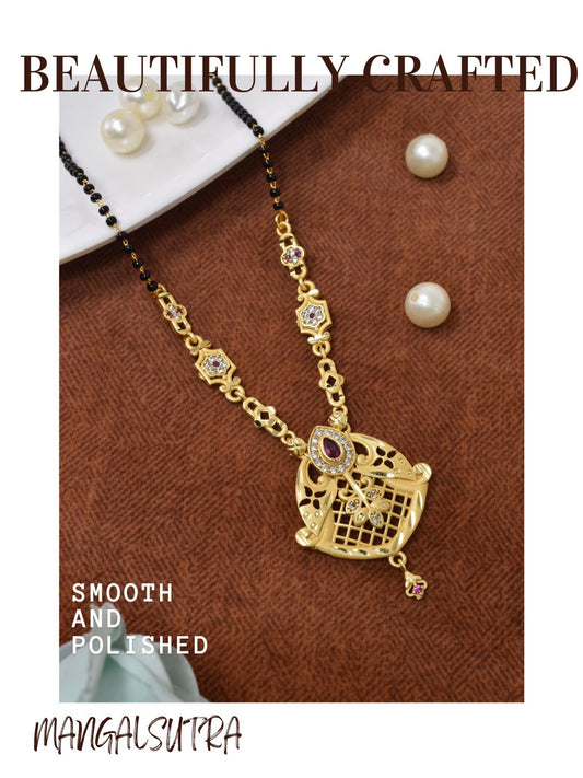 Traditional Mangalsutra for Women, Black Beads Chain with Pendant, Gold Plated Mangalsutra Necklace, Ethnic, Stylish Anniversary, Wedding, Festive Mangalsutra Jewellery for Women-02