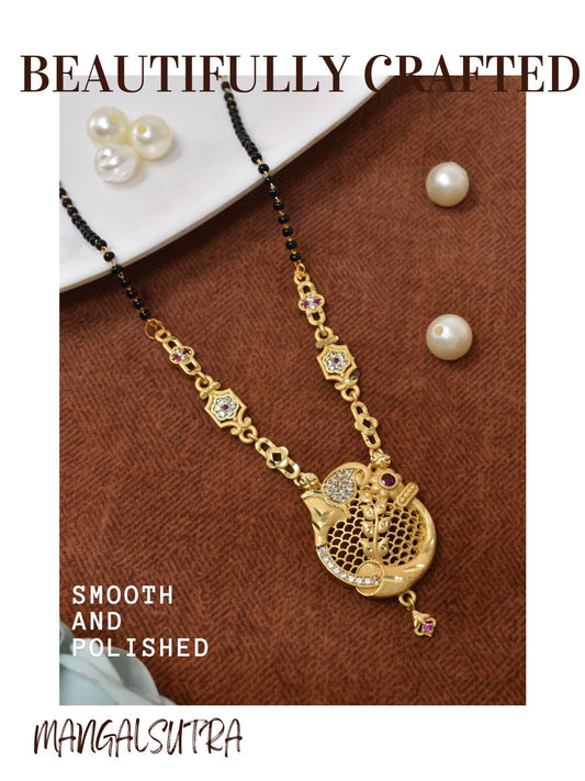 Traditional Mangalsutra for Women, Black Beads Chain with Pendant, Gold Plated Mangalsutra Necklace, Ethnic, Stylish Anniversary, Wedding, Festive Mangalsutra Jewellery for Women-05