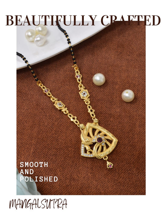 Traditional Mangalsutra for Women, Black Beads Chain with Pendant, Gold Plated Mangalsutra Necklace, Ethnic, Stylish Anniversary, Wedding, Festive Mangalsutra Jewellery for Women-06