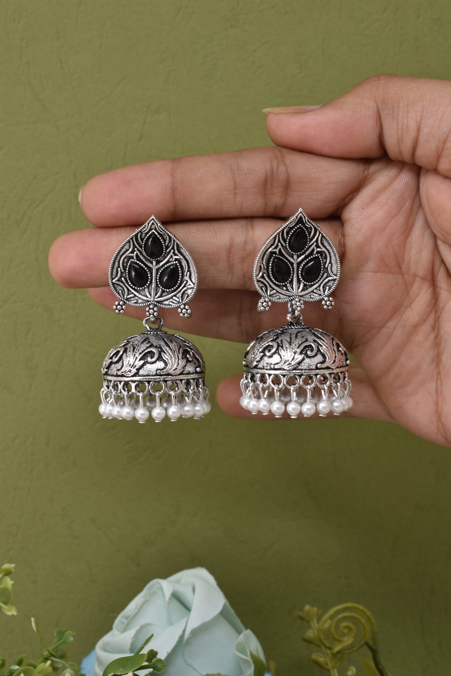 Partywear-earrings,chandeliar,partywear,Kashmiri earring,JHUMAR-OXOJMK-JRV-PAAN-BLK