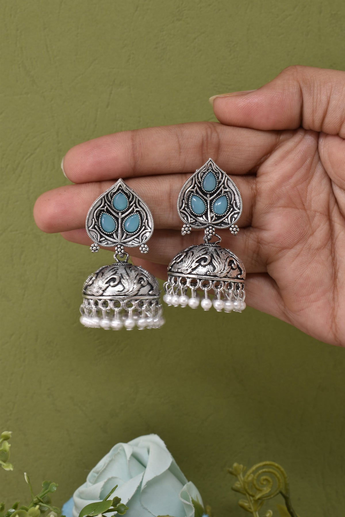 Partywear-earrings,chandeliar,partywear,Kashmiri earring,JHUMAR-OXOJMK-JRV-PAAN-SBLU