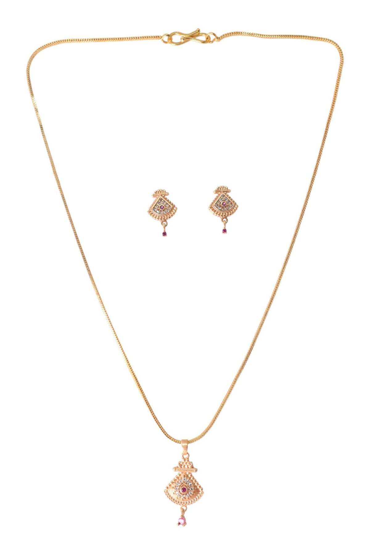 Gold Plated Stone Studded Pendant Necklace with Pink Center Accent for Women, Lightweight Party Jewellery for Festive, Wedding, Evening and Daily Styling with Premium Finish Chain-06