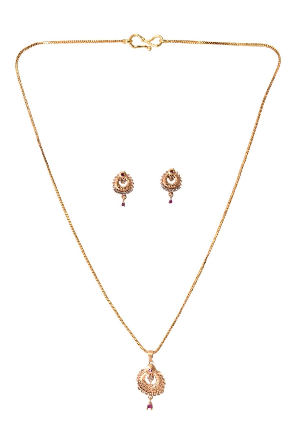 Gold Plated Stone Studded Pendant Necklace with Pink Center Accent for Women, Lightweight Party Jewellery for Festive, Wedding, Evening and Daily Styling with Premium Finish Chain-15