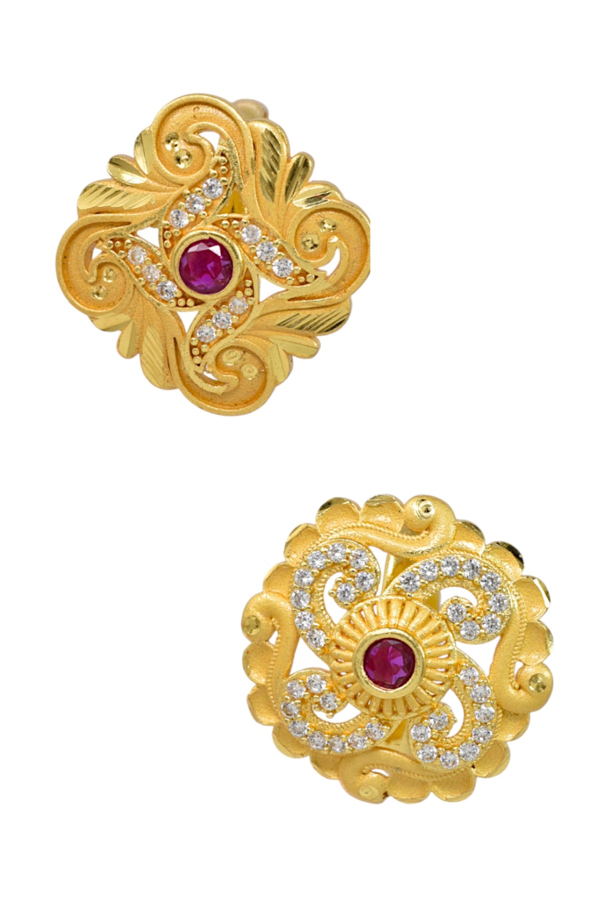 Combo set of 2-Premium Gold Plated Flower Ring with Ruby & AD Stones