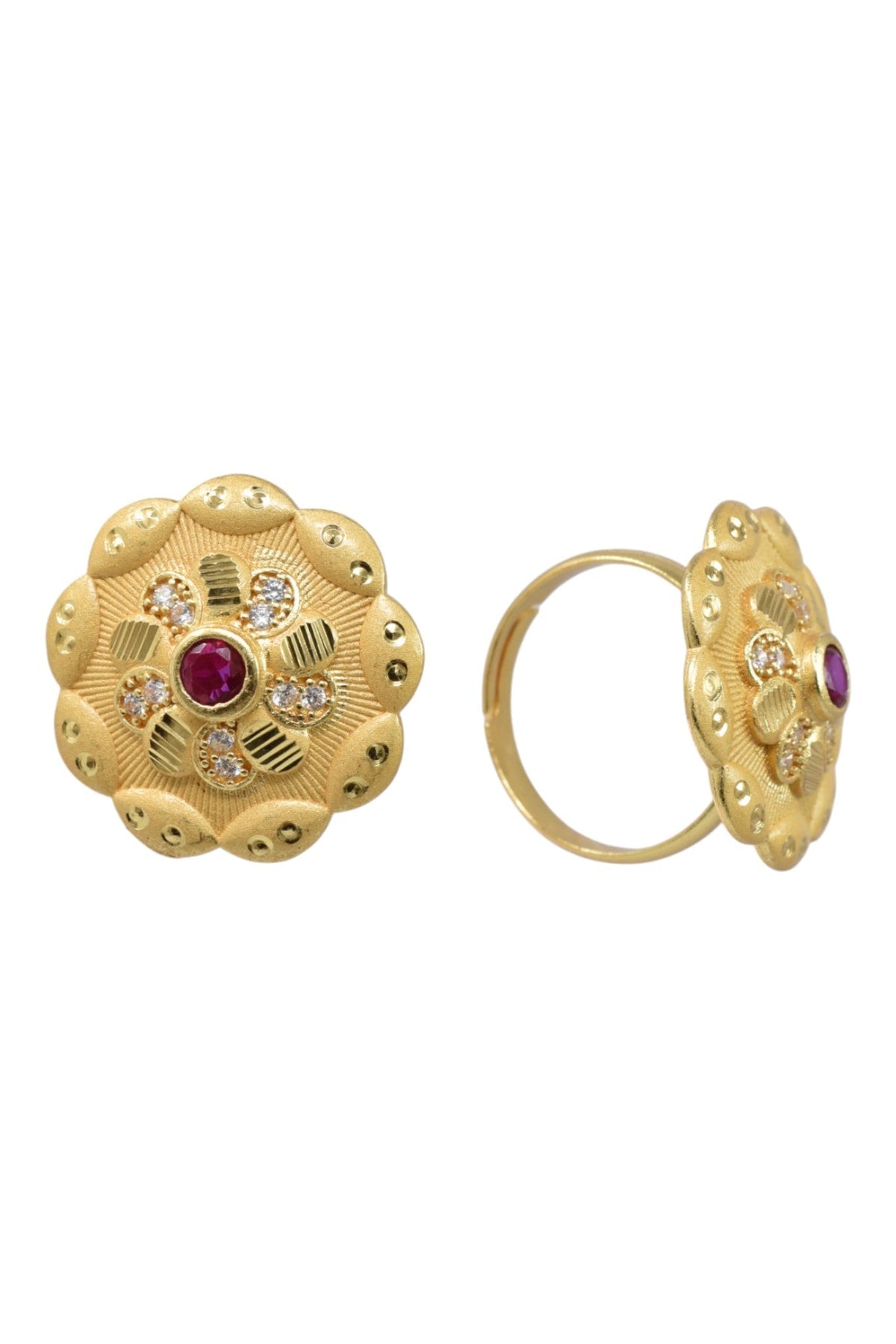 Classic Gold Plated Adjustable Ring with American Diamonds