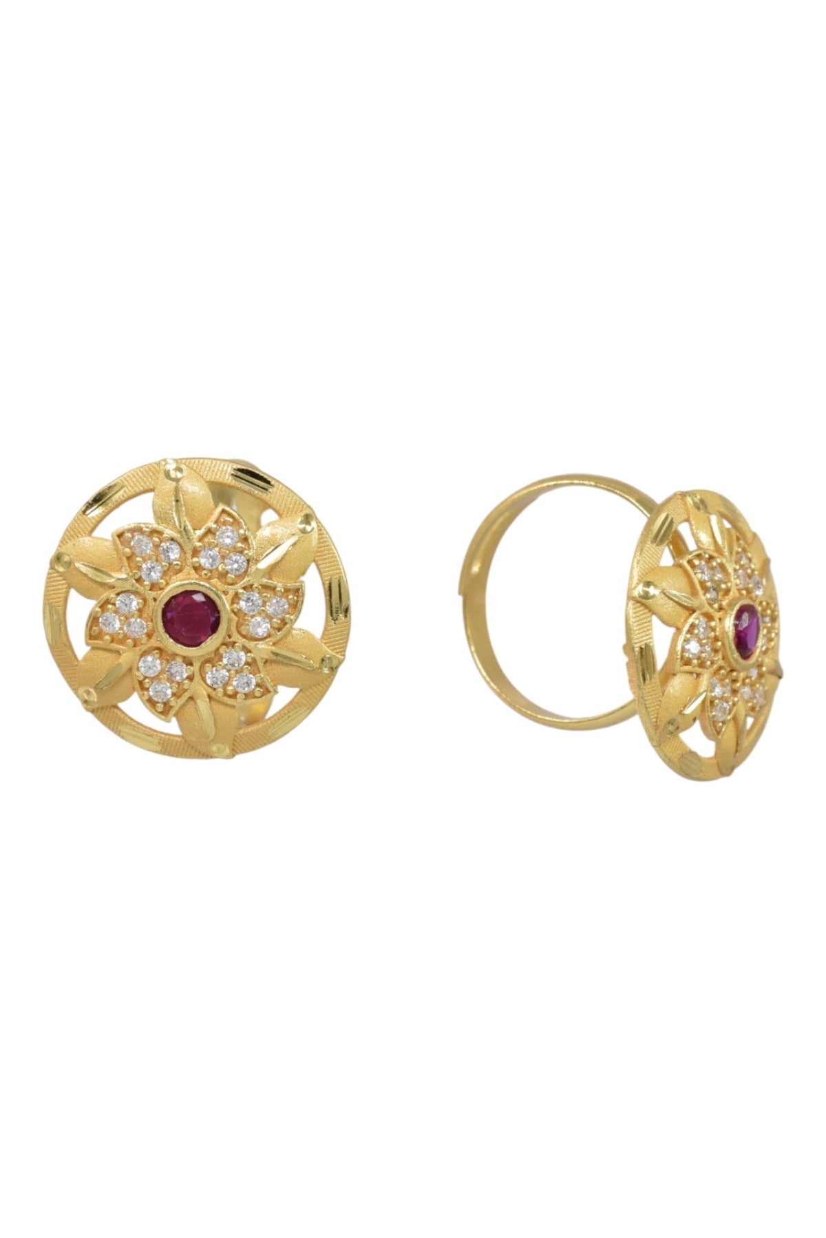 Classic Gold Plated Adjustable Ring with American Diamonds