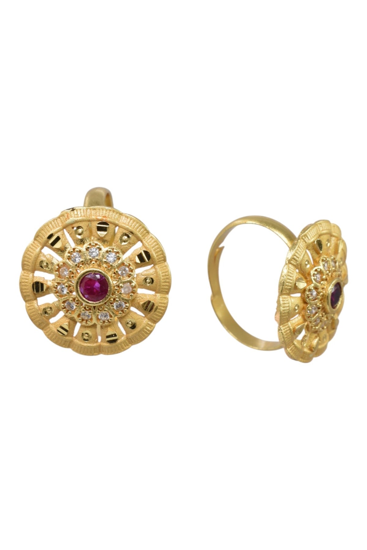 Classic Gold Plated Adjustable Ring with American Diamonds