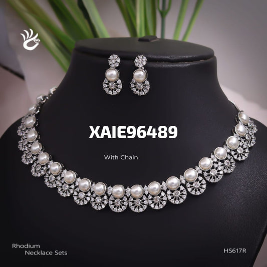 AD RODIUM NECKLACE WITH EARRINGS HS617R