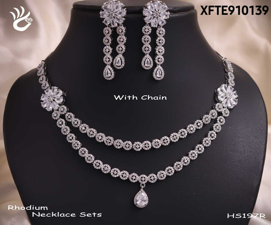 AD RODIUM NECKLACE WITH EARRINGS HSHS197R