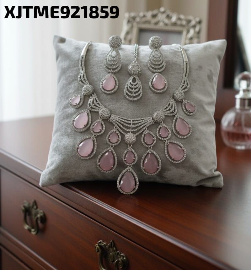 AD RODIUM NECKLACE WITH EARINGS N156