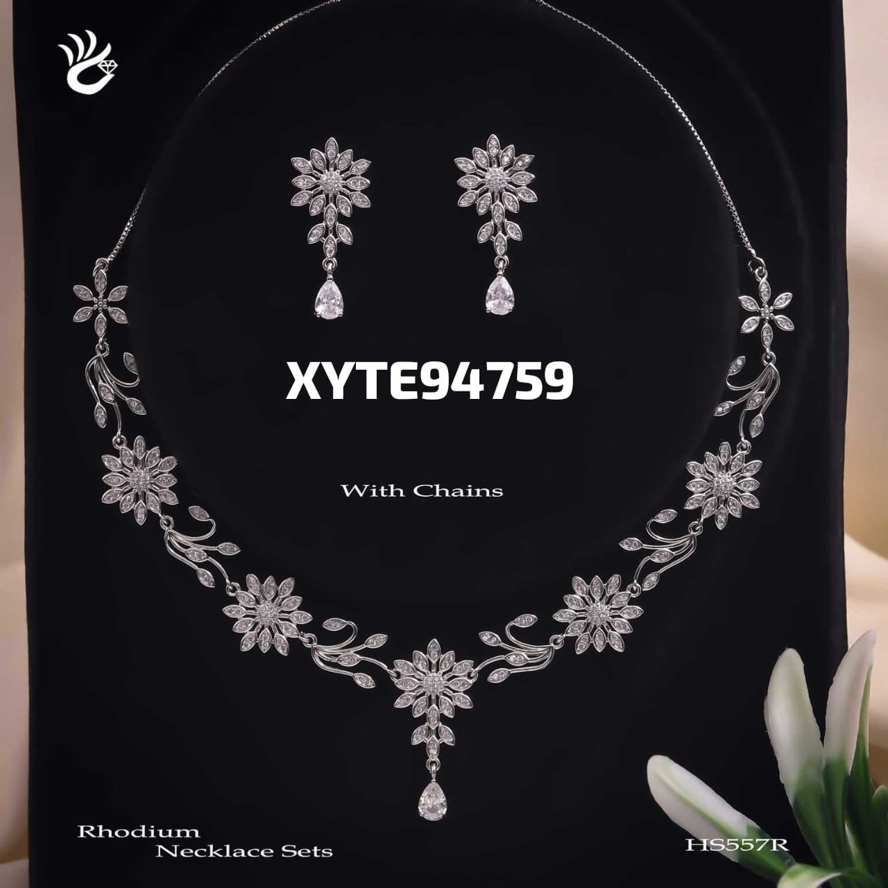 AD RODIUM NECKLACE WITH EARRINGS HS557R