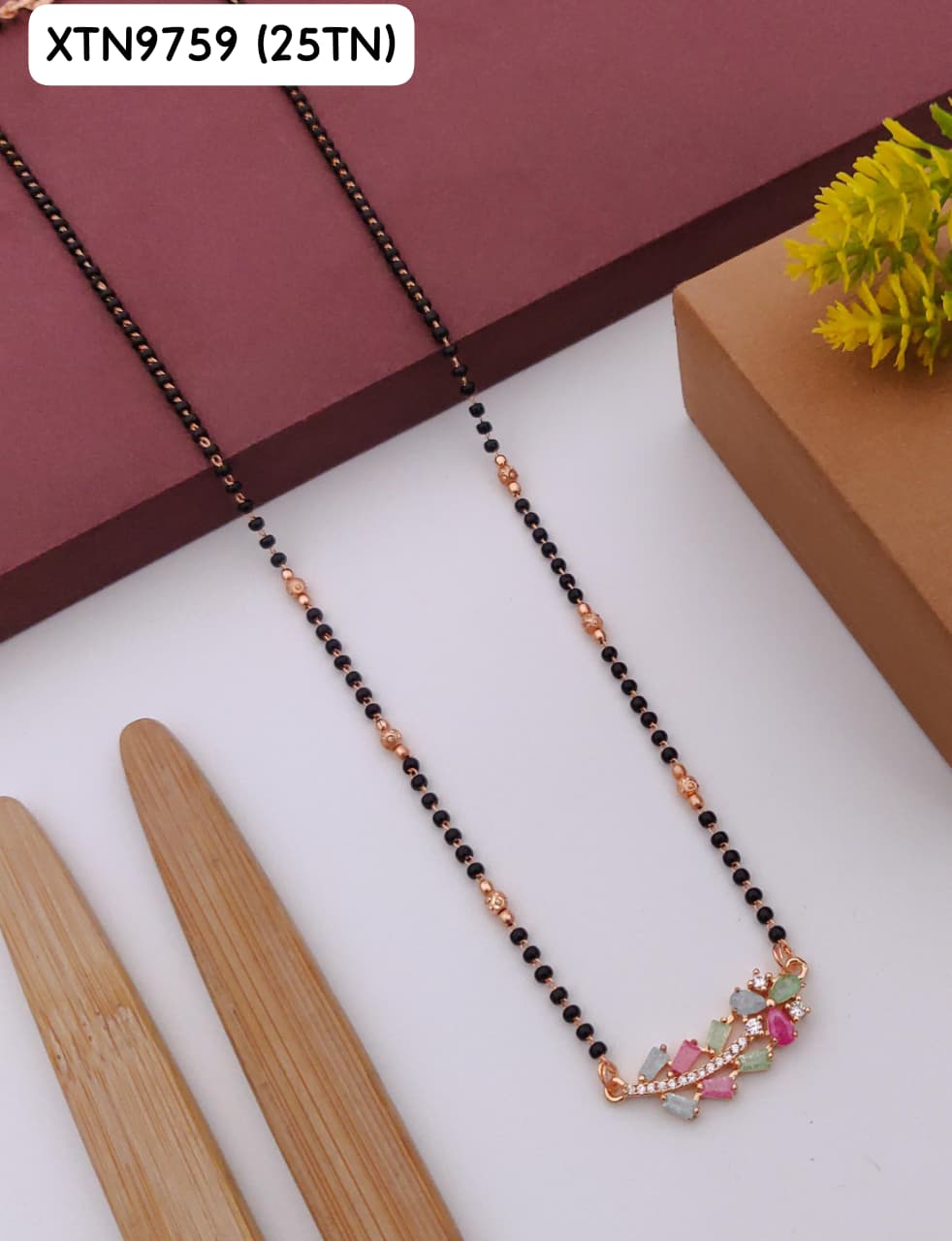 AD ROSE GOLD MANGALSUTRA CZ MULTI COLOUR DES NO 25TN01